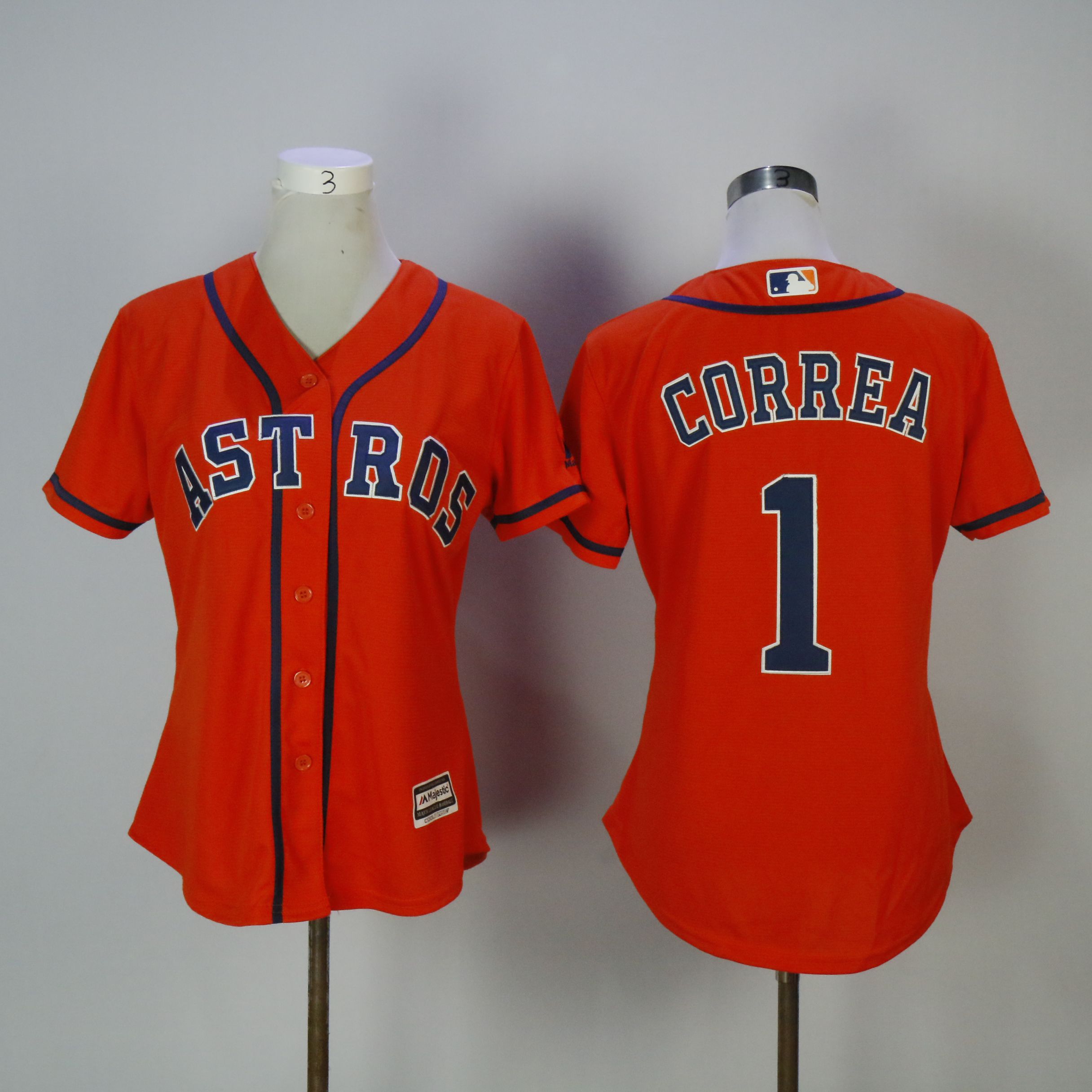 Women Houston Astros #1 Correa Orange MLB Jerseys->youth mlb jersey->Youth Jersey
